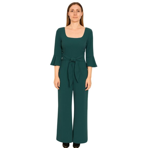 Adrianna Papell Women's Hunter Green Knit Crepe Tie Front Jumpsuit 8 NWT - Picture 1 of 12